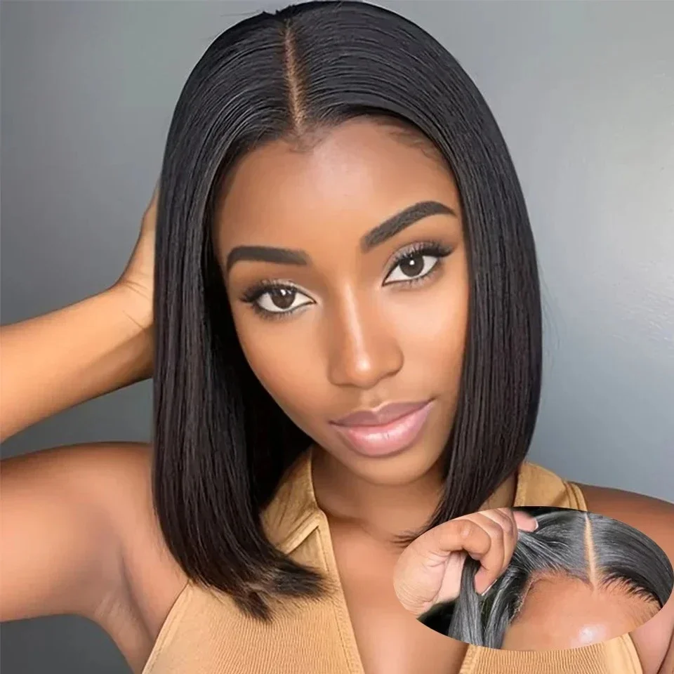 Glueless Wear And Go Human Hair Wig - 2026 YENİ Bob Peruk, Siyah Tenli